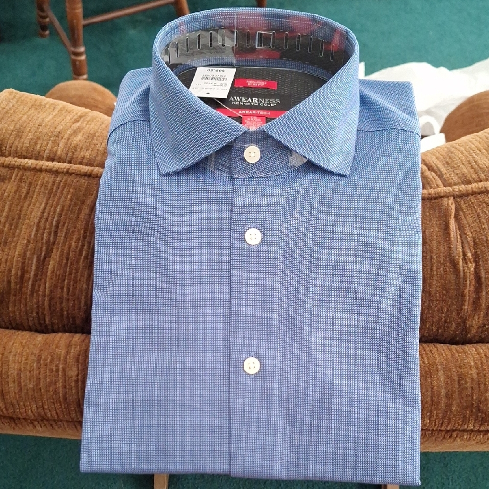 Kenneth Cole Blue Checkered Dress Shirt